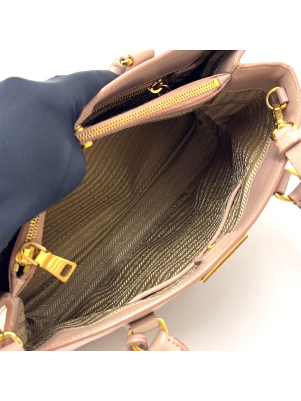 Prada Galleria Saffiano Leather Pink Beige Shoulder Bag Gold - Picture 5 of 15